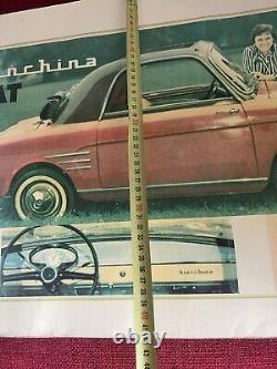 Bianchina Car Print Fiat Advertising Cardboard Couple L65 h42 Rare Vintage