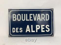 Boulevard Des Alpes French Enamel Porcelain Street Sign Vintage Rare Genuine