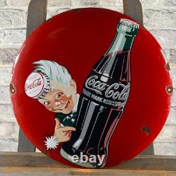 COCA-COLA Enamel Sign ø 16.1 (41cm) Rare Old-Looking Vintage Restaurant