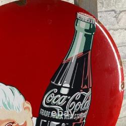 COCA-COLA Enamel Sign ø 16.1 (41cm) Rare Old-Looking Vintage Restaurant