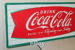 Coca Cola Fishtail Signs Vintage Style Embossed Large 54 x 18 Country Store