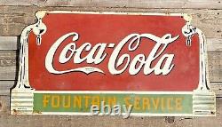 Coca Cola Fountain Service 1930's Old Vintage Rare Porcelain Enamel Sign Board