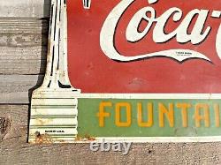 Coca Cola Fountain Service 1930's Old Vintage Rare Porcelain Enamel Sign Board