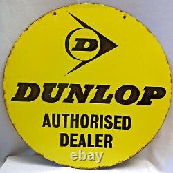 Dunlop Tire Advertising Sign Round Double Sided Vintage Enamel Porcelain Rare