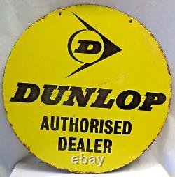 Dunlop Tire Advertising Sign Round Double Sided Vintage Enamel Porcelain Rare