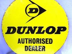 Dunlop Tire Advertising Sign Round Double Sided Vintage Enamel Porcelain Rare