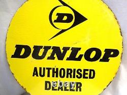 Dunlop Tire Advertising Sign Round Double Sided Vintage Enamel Porcelain Rare