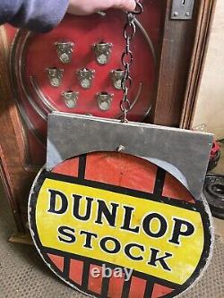 Dunlop stock double sided vintage Hanging enamel sign Rare