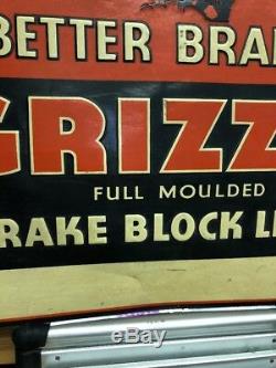 Early Grizzly Brakes Tin Not Porcelain Sign Original Block Lining Vintage Rare