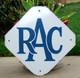 Enamel Sign RAC Original Vintage 1950's Rare Blue on White, Garage Recovery AA