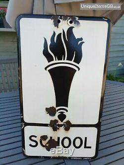 Extreamly Rare Vintage School Enamel Road Sign