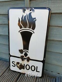 Extreamly Rare Vintage School Enamel Road Sign