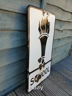 Extreamly Rare Vintage School Enamel Road Sign