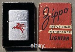 Extremely Rare vintage Zippo 1947-49 Red Mobile Gas Pegasus Advertisement WithBox
