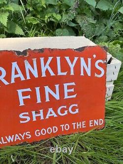 FRANKLYN'S FINE SHAGG VINTAGE double sided Enamel Sign, Antique, RARE, 1920s