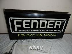 Fender Guitar Rare VTG Lighted Sign Bass Amplification Pro Bass Amp Center 30X15