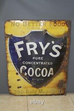 Fry's Cocoa vintage original enamel advertising sign. Rare