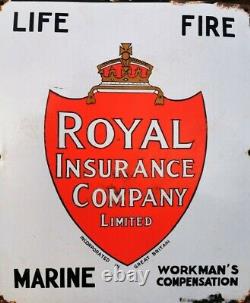 Genuine Original Enamel Sign Royal Insurance Co Ltd Life Fire Marine Rare