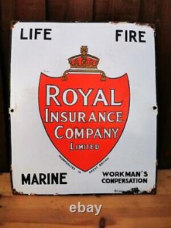 Genuine Original Enamel Sign Royal Insurance Co Ltd Life Fire Marine Rare