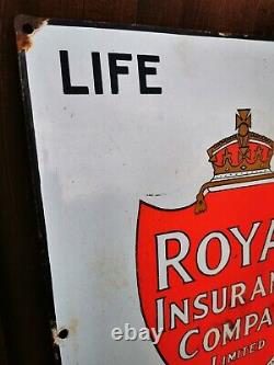 Genuine Original Enamel Sign Royal Insurance Co Ltd Life Fire Marine Rare