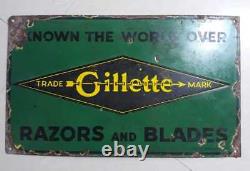 Gillette Razor And Blades Vintage Old Porcelain Enamel Sign Board 1920 Rare