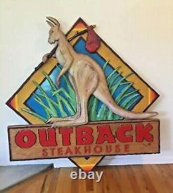 HUGE 4 FOOT Vintage Outback Steakhouse Advertisement Rare Wood Store Front Sign