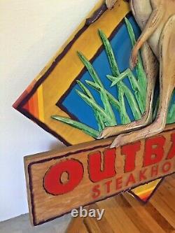 HUGE 4 FOOT Vintage Outback Steakhouse Advertisement Rare Wood Store Front Sign