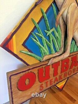 HUGE 4 FOOT Vintage Outback Steakhouse Advertisement Rare Wood Store Front Sign