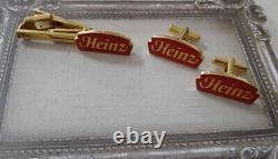 Heinz Cufflinks and Tie Clip Gold Plated and Enamel Extremely Rare Vintage Items