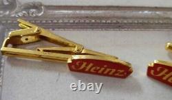 Heinz Cufflinks and Tie Clip Gold Plated and Enamel Extremely Rare Vintage Items