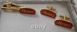 Heinz Cufflinks and Tie Clip Gold Plated and Enamel Extremely Rare Vintage Items