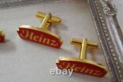 Heinz Cufflinks and Tie Clip Gold Plated and Enamel Extremely Rare Vintage Items