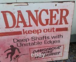 Large Metal Retro Vintage Danger Sign 4 X 2 Foot 1960's Rare From Old Quarry