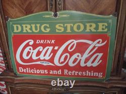 Large Rare Vintage Coca-cola Drug Store Porcelain Sign Rx Advertising 27×18