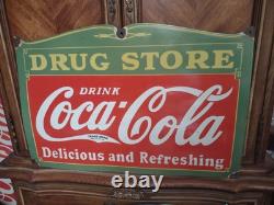 Large Rare Vintage Coca-cola Drug Store Porcelain Sign Rx Advertising 27×18