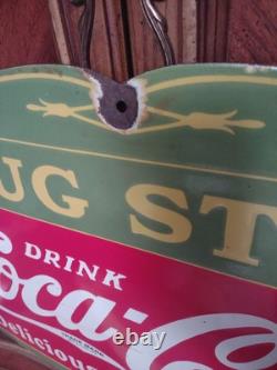 Large Rare Vintage Coca-cola Drug Store Porcelain Sign Rx Advertising 27×18