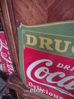 Large Rare Vintage Coca-cola Drug Store Porcelain Sign Rx Advertising 27×18