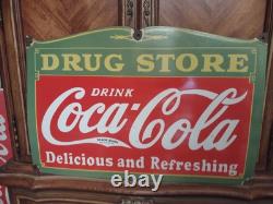 Large Rare Vintage Coca-cola Drug Store Porcelain Sign Rx Advertising 27×18