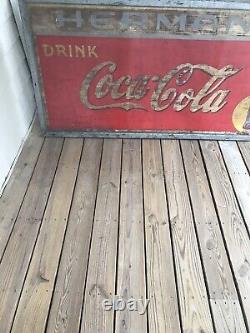 Large Vintage Metal Coca Cola Sign 6 Feet X 3 Feet Dated 1938 Antique Rare