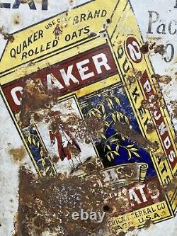 Large Vintage Rare Quaker Oats Pictorial Advertising Enamel Sign
