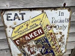 Large Vintage Rare Quaker Oats Pictorial Advertising Enamel Sign