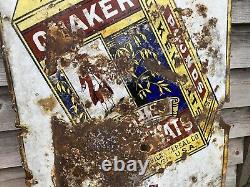 Large Vintage Rare Quaker Oats Pictorial Advertising Enamel Sign