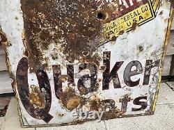 Large Vintage Rare Quaker Oats Pictorial Advertising Enamel Sign