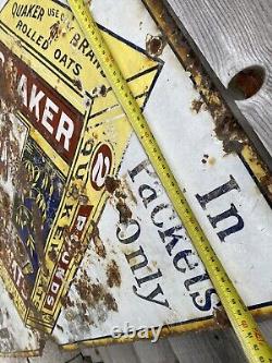 Large Vintage Rare Quaker Oats Pictorial Advertising Enamel Sign
