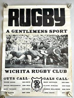 MEGA RARE vtg 60s 70s Wichita Kansas KS Rugby Club advertising poster