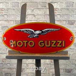 MOTO GUZZI Enamel Sign 24.8x11.4 (63x29cm) Rare Vintage Motorcycle Unique Decor
