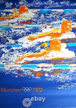 MUNICH 1972 OLYMPICS SWIMMING A1 23x33.5 poster OTL AICHER art RARE VINTAGE NM