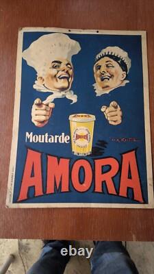 Moutard Amora Very Rare Vintage Cardboard Advertising