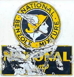 National Benzole Mixture Shaped National Pump 1930's Rare Original Enamel Sign