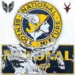 National Benzole Mixture Shaped National Pump 1930's Rare Original Enamel Sign